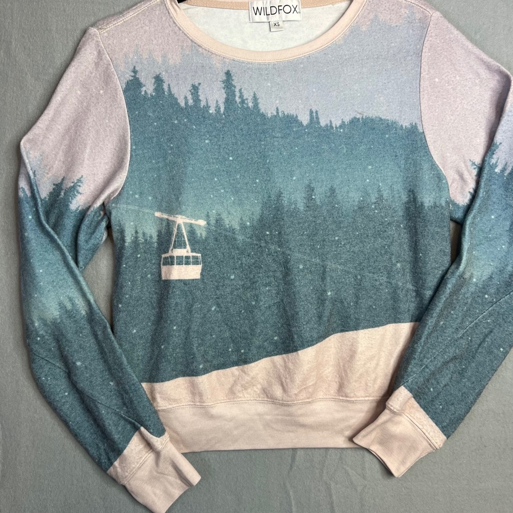 Wildfox Ski‎ Lift Allover Graphic Sweatshirt Womens XS Pullover Pink Blue NEW - Picture 5 of 6